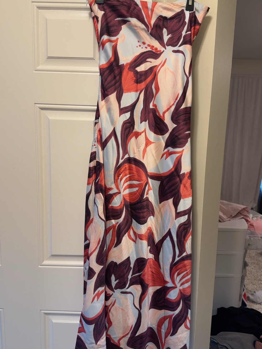 Floral Strapless Maxi Dress in Coral, Plum & Cream